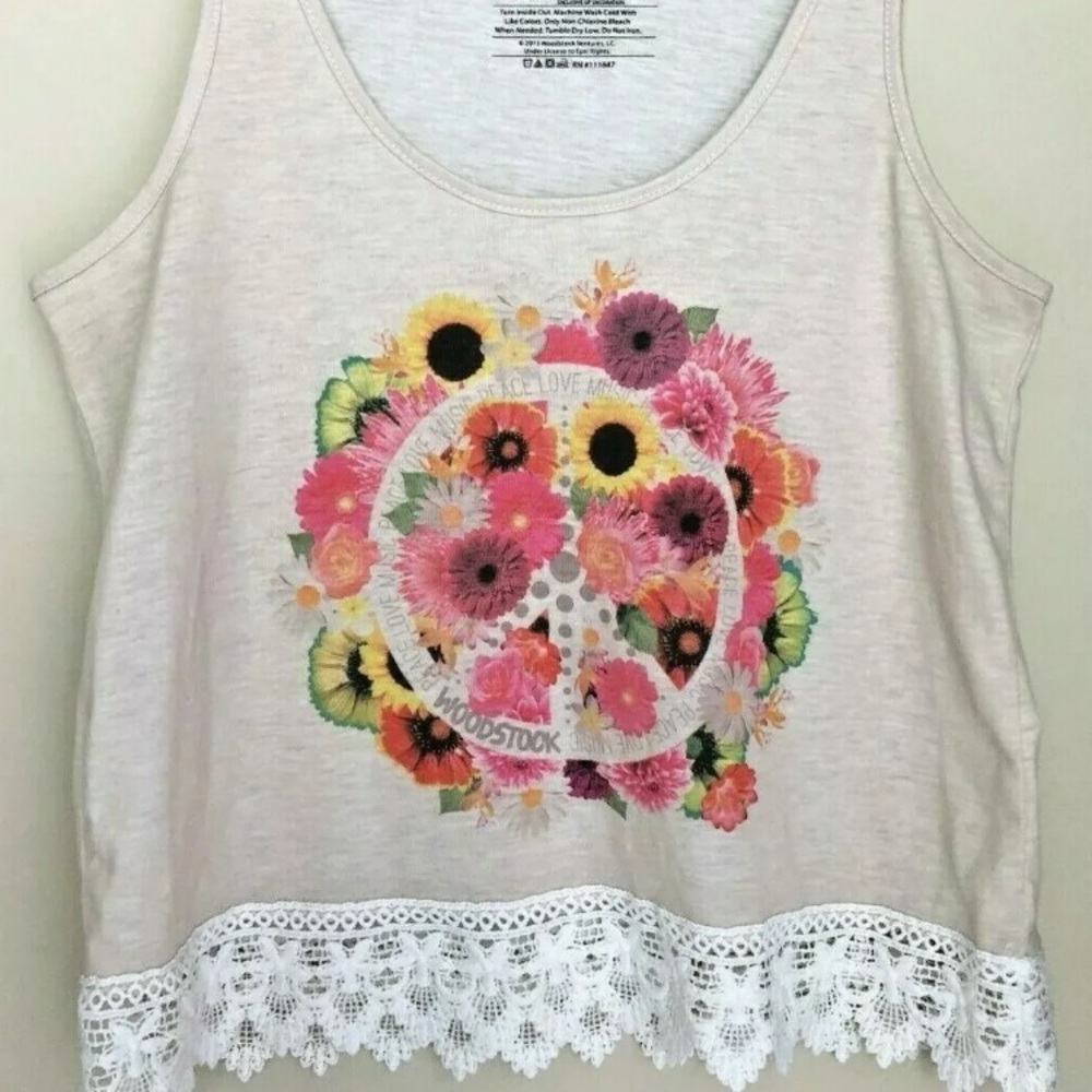 NEW FESTIVALFREE byWOODSTOCK S Tank Top Crop Peace